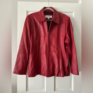 Vintage Liz Claiborne 100% Leather Red Long Sleeve Zip Up Jacket